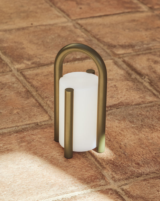 Llum de taula petita portàtil Leros de polietilè i acer verd