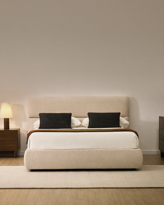 Llit desenfundable amb canapè abatible Dafra de xenilla beix per a matalàs de 160 x 200 cm