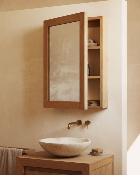 Armoire de toilette avec miroir Kenta en bois de teck 50 x 70 cm