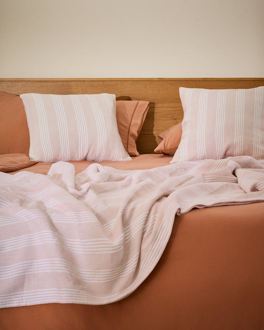 Cobrellit Macie 100% cotó de ratlles vermelles i beix per a llit de 150/160 cm