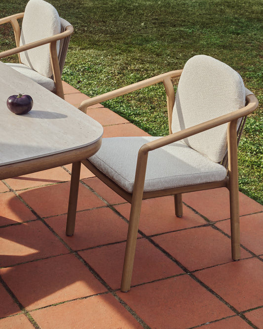 Silla apilable de exterior Sirte de aluminio acabado efecto madera y cuerda crudo