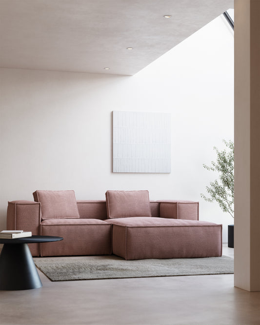 Sofà Blok 2 places chaise longue dret pana gruixuda rosa 240 cm