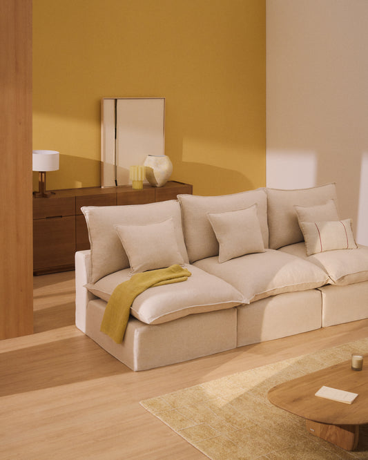 Sofà modular desenfundable Anarela 5 places de lli i viscosa beix 330 cm FSC Mix Credit