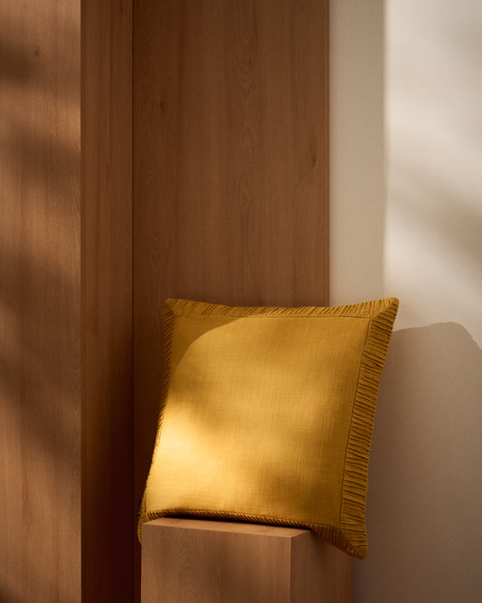 Funda de coixí Luadia de cotó amb detall prisat groc 50 x 50 cm