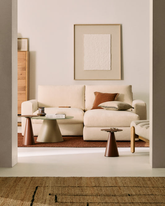 Canapé modulable déhoussable Alea 3 places avec méridienne droite chenille écrue 220 cm