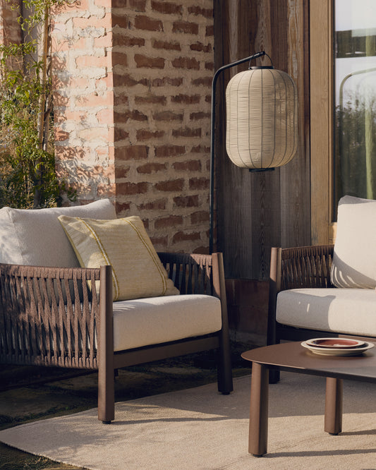 Llum de taula portàtil Saranella LED de rotang sintètic gris clar