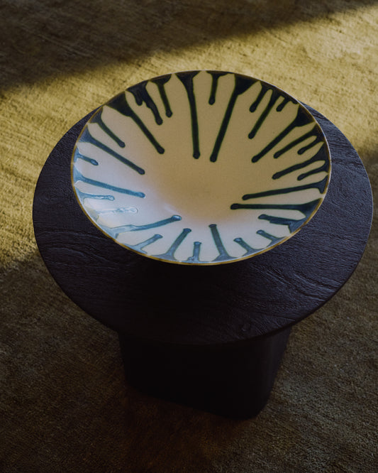 Centre de taula Olmera de ceràmica beix i verd Ø 36,5 cm