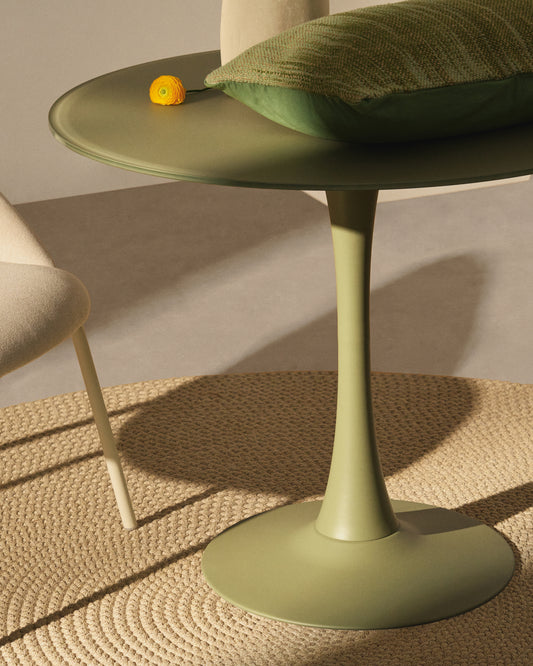 Mesa redonda Vedira de cerámica crudo y acero beige Ø90 cm