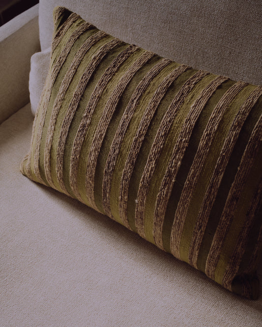 Funda de coixí Dorevi barreja de seda jacquard de ratlles verdes 40x60 cm