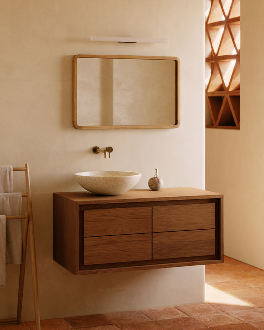 Meuble de salle de bain Kenta en bois de teck finition naturelle 90 x 45 cm