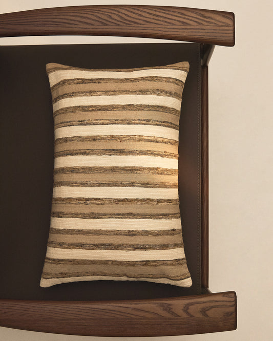 Funda de coixí Dorevi barreja de seda jacquard de ratlles cru 40x60 cm