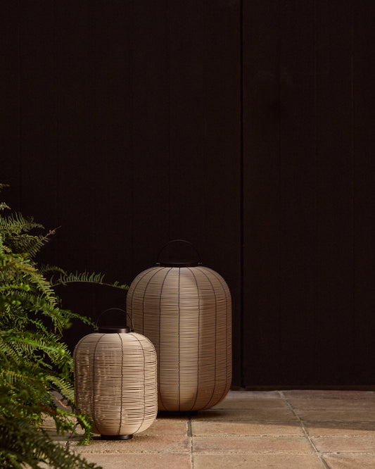 Llum de taula petita portàtil Saranella LED de rotang sintètic gris clar