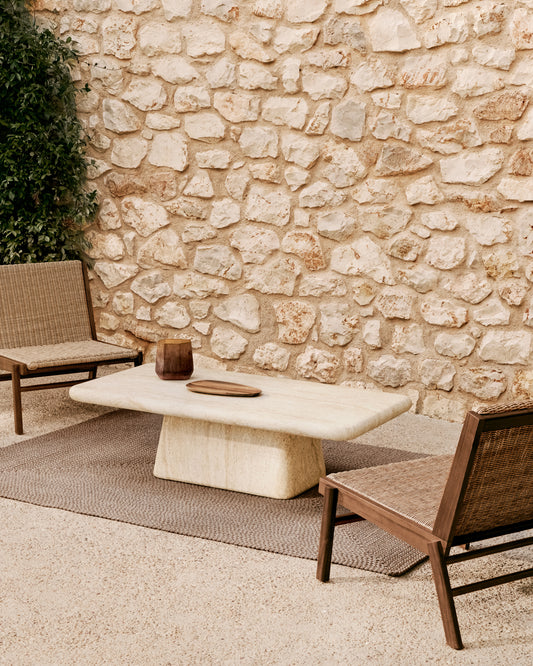 Taula de centre Drasi de ciment amb acabat efecte travertí 140 x 70 cm