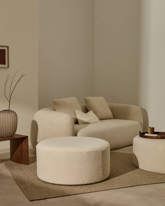 Repose-pieds déhoussable Kaeli en bouclette écru Ø 90 cm