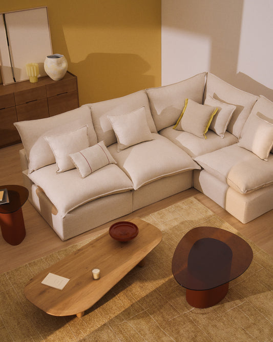 Sofà raconer modular desenfundable Anarela 4 places de lli i viscosa beix 287 x 197 / 197 x 287 cm FSC Mix Credit