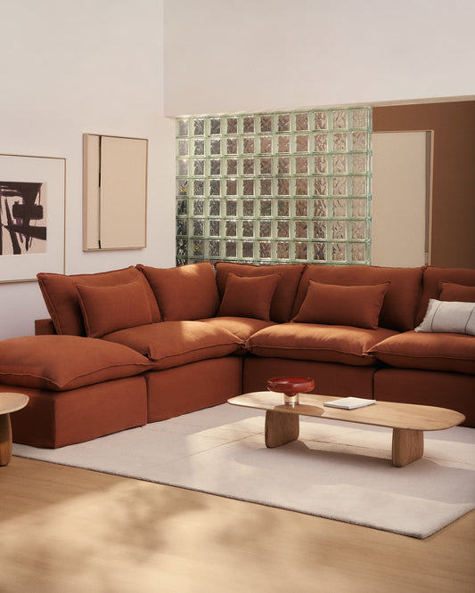 Sofà raconer modular desenfundable Anarela 6 places de lli terracota 307 x 347 cm FSC Mix Credit