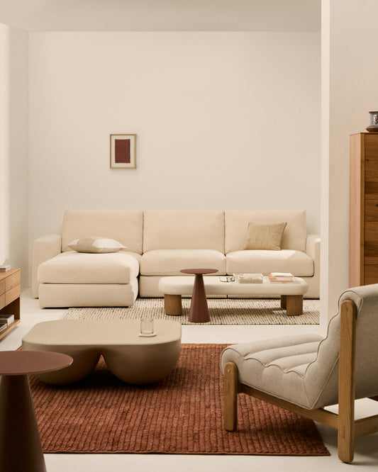 Canapé modulable déhoussable Alea 4 places avec méridienne gauche chenille écrue 310 cm