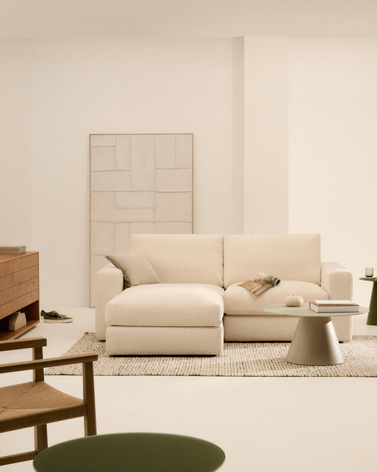 Canapé modulable déhoussable Alea 3 places avec méridienne gauche chenille écrue 220 cm