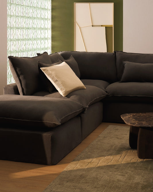 Sofà raconer modular desenfundable Anarela 4 places de lli taupe 287 x 307 cm FSC Mix Credit