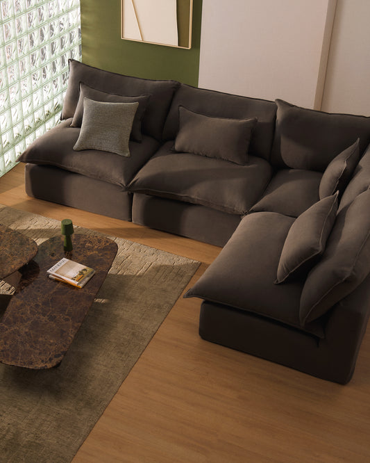 Sofà raconer modular desenfundable Anarela 6 places de lli taupe 327 x 217 / 217 x 327 cm FSC Mix Credit