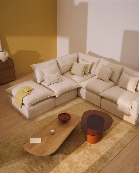 Sofà raconer modular desenfundable Anarela 4 places de lli i viscosa beix 287 x 307 cm FSC Mix Credit