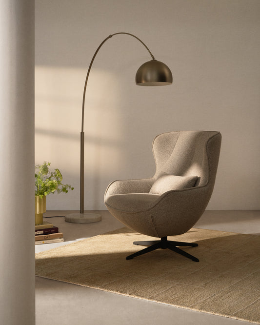 Lampadaire Madali en acier avec finition brossée argentée et marbre blanc