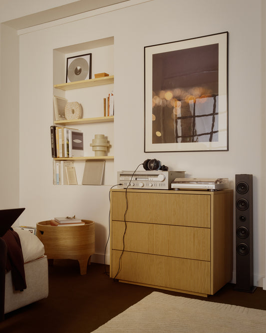 Còmoda Helvine 3 calaixos de xapa de roure 90 x 78 cm FSC 100%