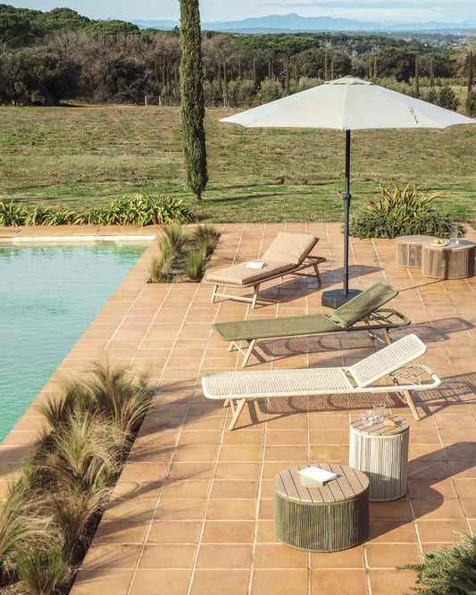 Taula de centre Dandara d’acer, corda verda i fusta massissa d’acàcia Ø60 cm FSC 100%