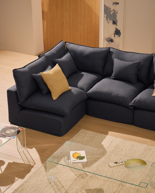 Sofà raconer modular desenfundable Anarela 4 places de lli i viscosa gris fosc 287 x 197 / 197 x 287 cm FSC Mix Credit