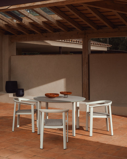 Taula rodona Erice d’alumini i vidre temperat cru Ø120 cm