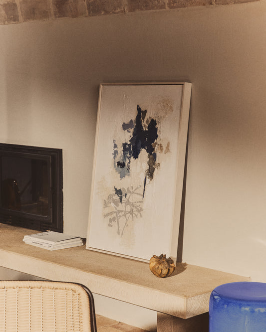 Cuadro abstracto Erale gris y azul pintado a mano 60 x 90 cm