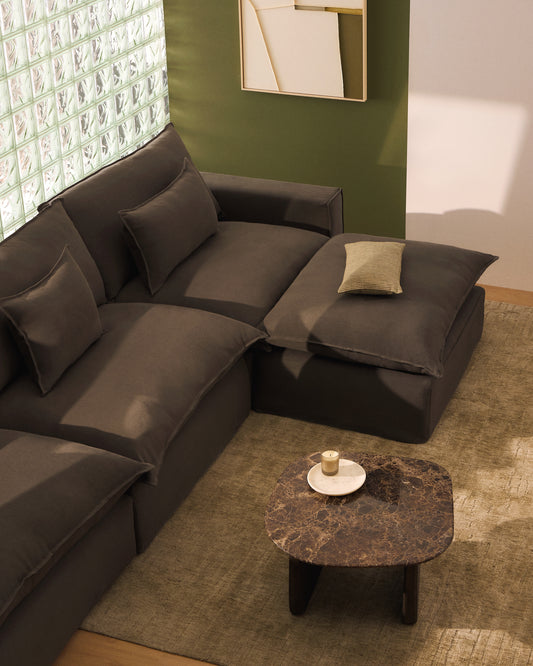 Sofà raconer modular desenfundable Anarela 4 places de lli taupe 307 x 287 cm FSC Mix Credit