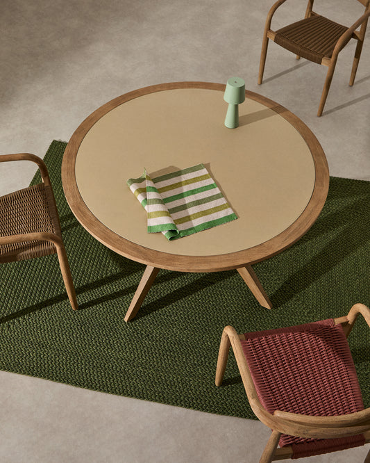 Mesa redonda Julieta de polycemento beige y madera maciza de acacia Ø 120 cm FSC 100%