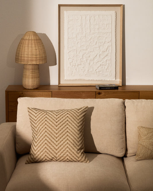 Funda de cojín Olea jacquard a contraste de algodón beige 50 x 50 cm