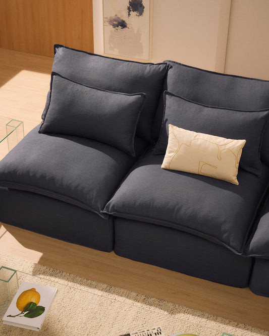 Sofà raconer modular desenfundable Anarela 4 places de lli i viscosa gris fosc 287 x 307 cm FSC Mix Credit