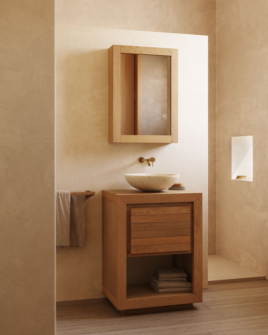 Meuble de salle de bain Kenta bois de teck finition naturelle 60 x 45 cm
