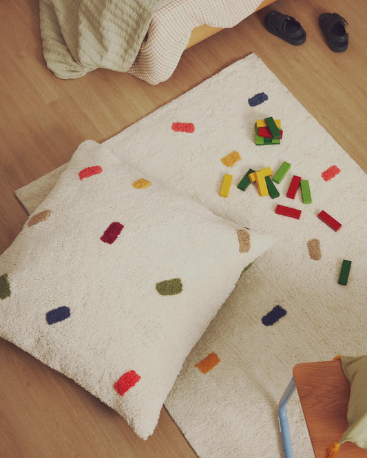 Funda de coixí de terra Epifania 100 % cotó blanc amb punts multicolor