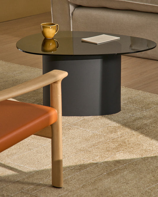 Taula de centre Olir de vidre temperat i acer negre 82 x 74 cm