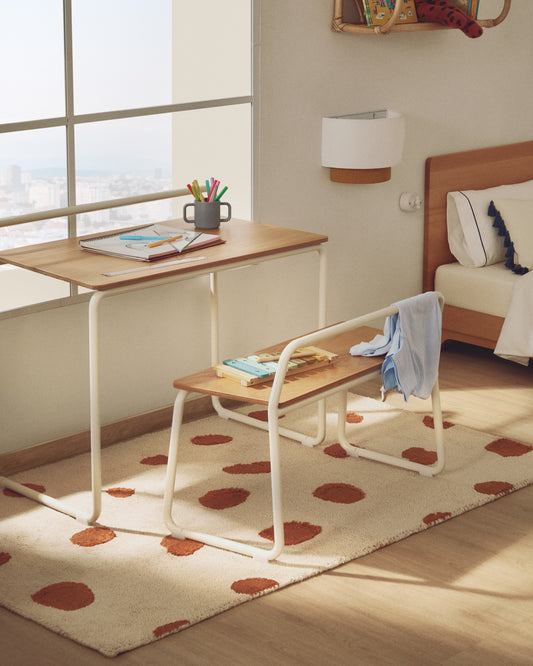 Banc Tinn en placage de frêne et structure en métal beige 75 cm