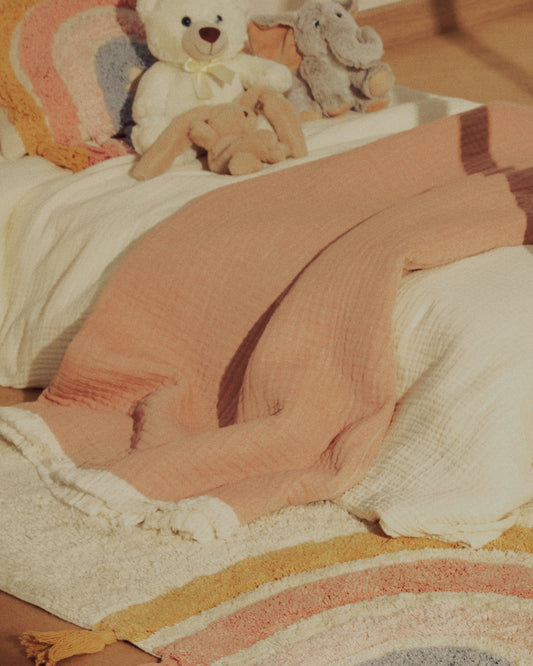 Manta Nafine 100% cotó gasa amb serrells bicolors 130x170 cm