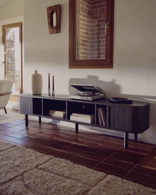 Moble TV Mailen 2 portes en xapa de freixe amb acabat fosc 200 x 50 cm