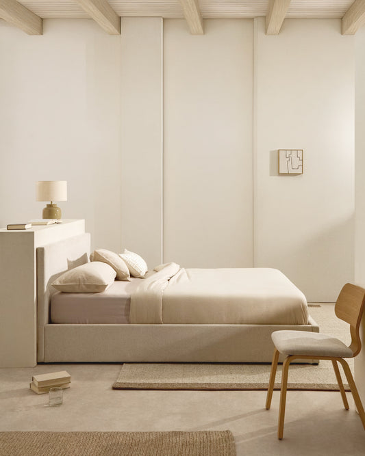 Llit amb canapè abatible Nahiri de xenilla beix per a matalàs de 180 x 200 cm