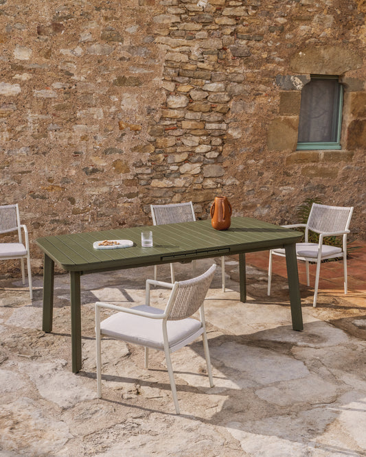 Taula extensible d’exterior Izola d’alumini amb acabat verd 220 (280) x 100 cm