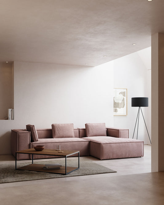 Sofà Blok 4 places chaise longue dret pana gruixuda rosa 330 cm