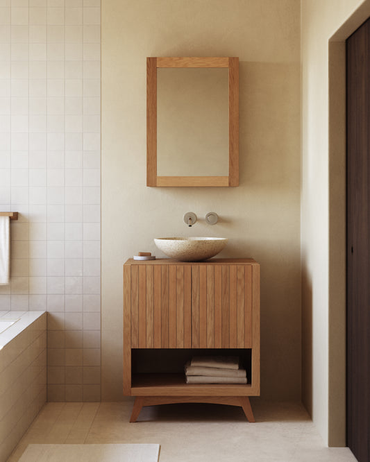 Moble de bany rectangular Kuveni de fusta massissa de teca 70 x 50 cm