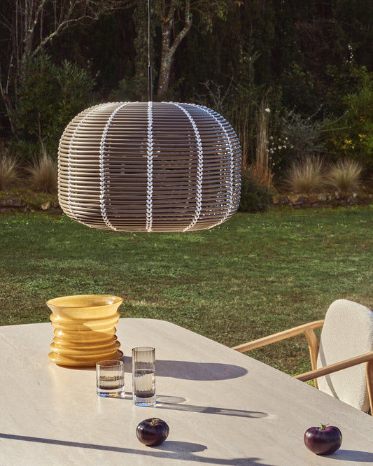 Pantalla per a llum de sostre d’exterior Garoina de rotang sintètic taupe Ø 50 cm