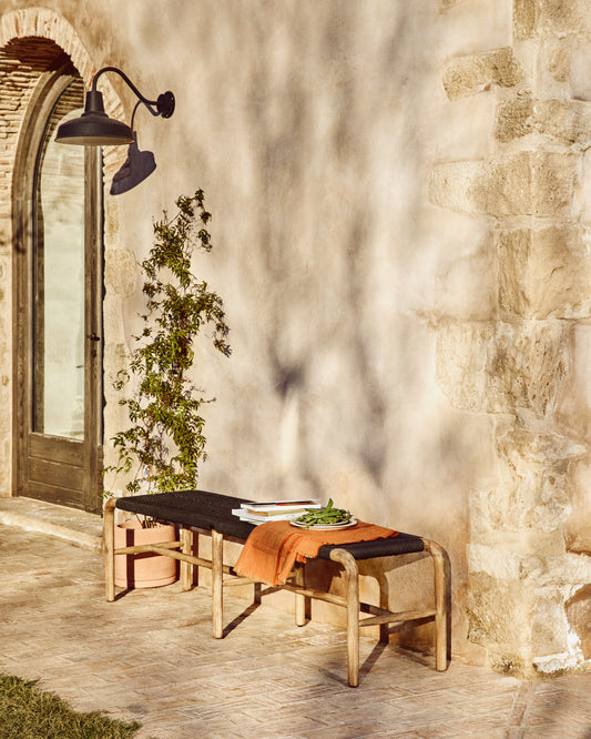 Banc Alipa en bois d’acacia et corde gris foncé 200 cm FSC 100 %