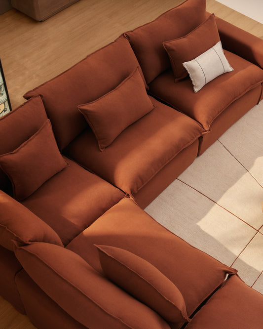 Sofà raconer modular desenfundable Anarela 4 places de lli terracota 287 x 307 cm FSC Mix Credit
