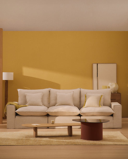 Sofà modular desenfundable Anarela 5 places de lli i viscosa beix 370 cm FSC Mix Credit