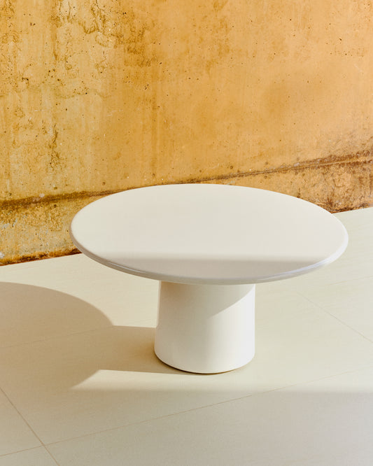 Taula de centre Albanella de ciment amb acabat blanc brillant Ø85 cm